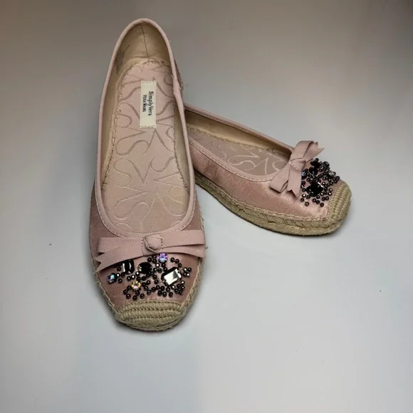 Simply Vera Vera‎ Wang Pink Beaded Bow Espadrille Flats Size 6.5