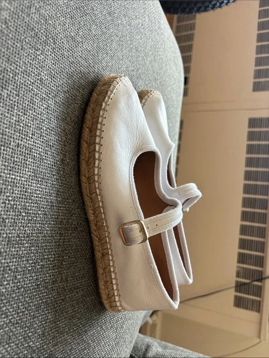 Women's White Espadrille Mary Jane with Buckle Strap