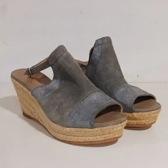 Eric Michael Blue Gray Suede Platform Espadrilles Womans sz 39/8.5-9 Ankle Strap