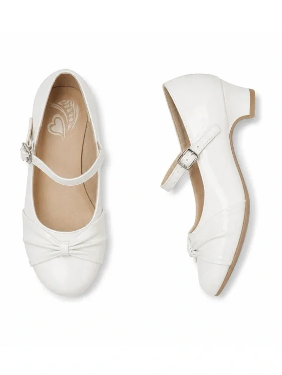 The Children’s Place White Low Heel Bow Detail Dress Shoes Girls Size 2