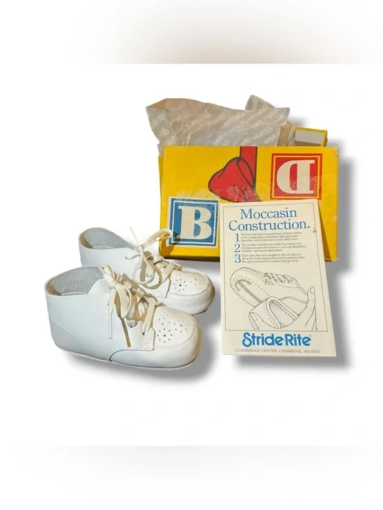 Vintage Stride Rite Buster Brown White Leather Pre-Walker Baby Shoes 2M