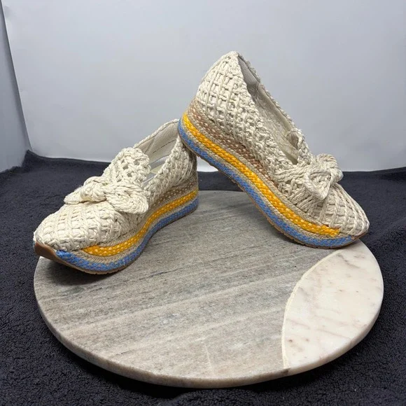 Dolce Vita Woven Raffia Platform Loafer Cream Blue Yellow Striped Espadrille 5.5