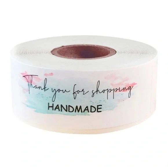 1 ROLL 500 PCS THANK YOU FOR SHOPPING HANDMADE STICKER