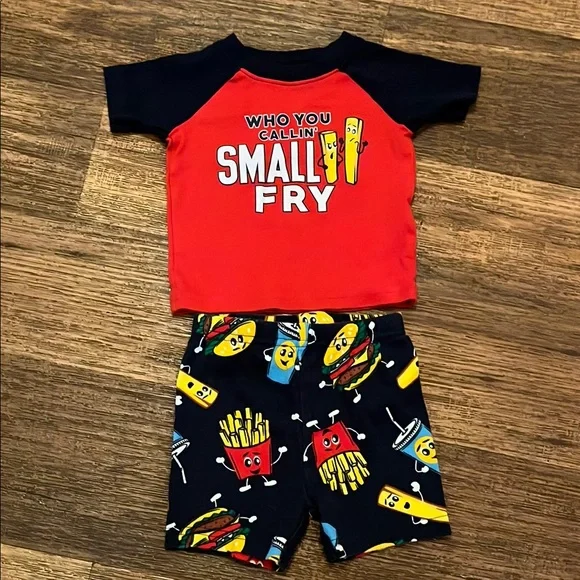 SMALL FRY Red & Navy  0 to 3 months The Children Pace 2pc Shorts Outfit