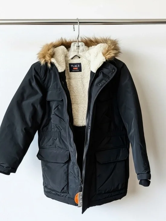 Children’s Place black water resistant coat  with Cream Sherpa Lining