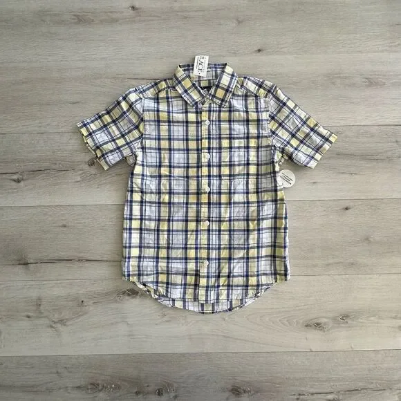 Children’s Place Dad & Me Boys Plaid Poplin Button Up Shirt Butter M (7-8) NWT