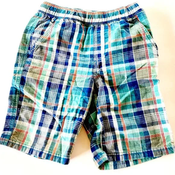 Children's Place Boys Shorts Blue Plaid Adjustable Waist Pull On Size 7