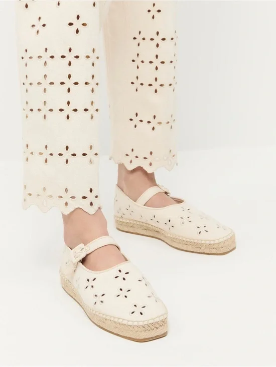 Loeffler Randall Clover Natural Embroidered Espadrille Mary Jane Size 7 Coastal