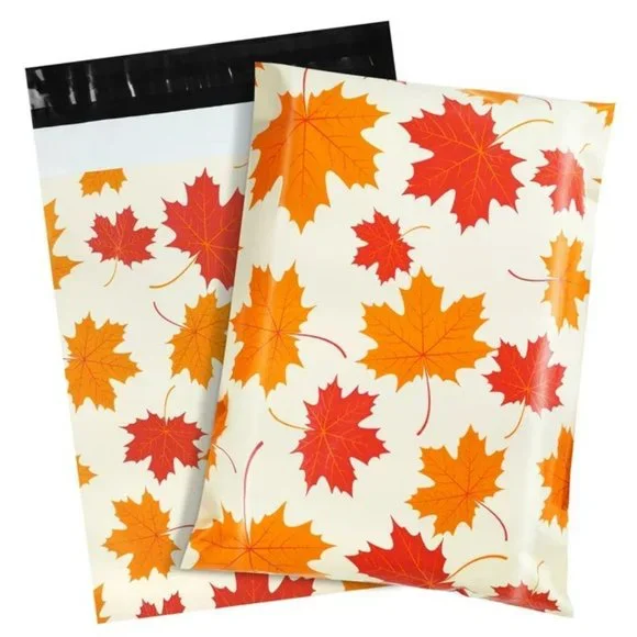 15 Pcs Fall Maple Leaves Poly Mailers 10