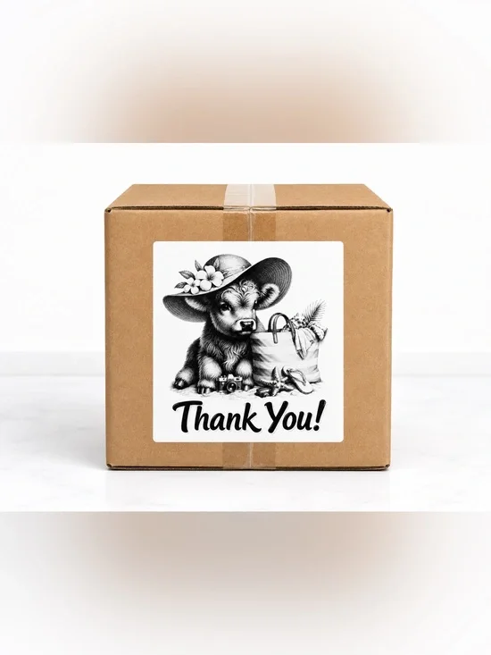 Highland Cow Thank You Stickers-100ct