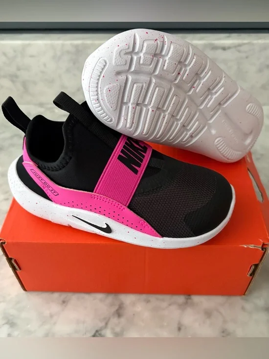 Nike Flex Runner 4 Toddler Girl Running Shoes Pink Black White Slip On 6C
