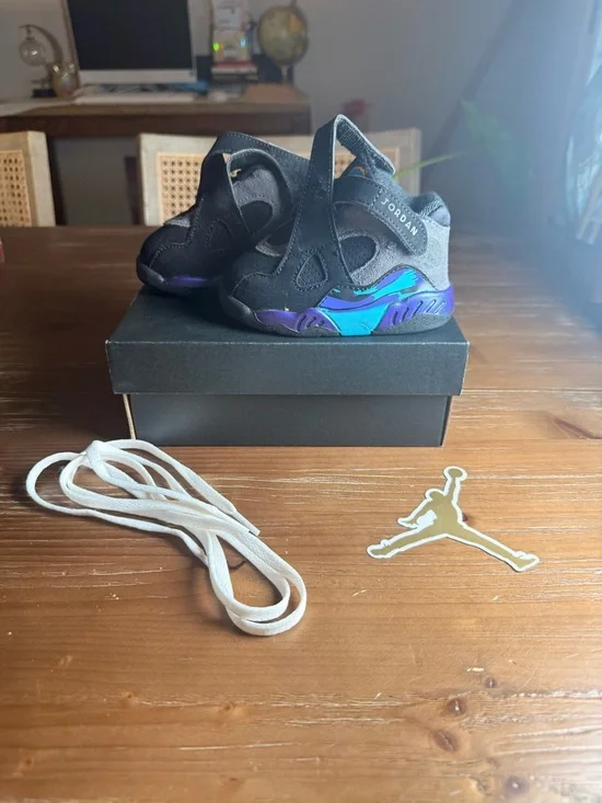 Jordan Baby Black Velcro Walker Shoes with Rainbow Accent