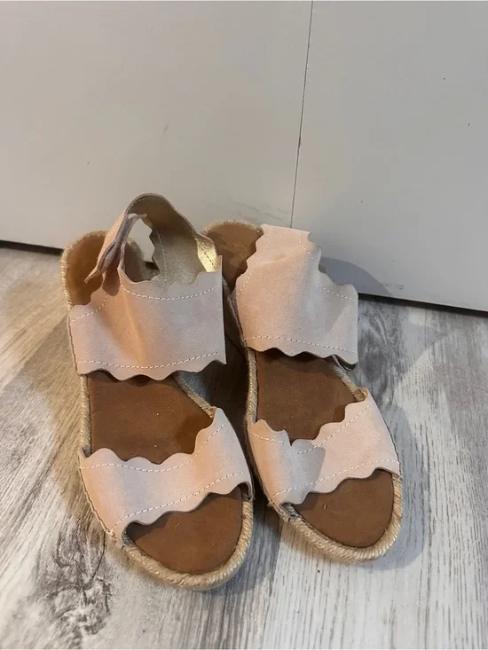 275 Central Scalloped Double-Strap Espadrille Wedge Sandals in Blush