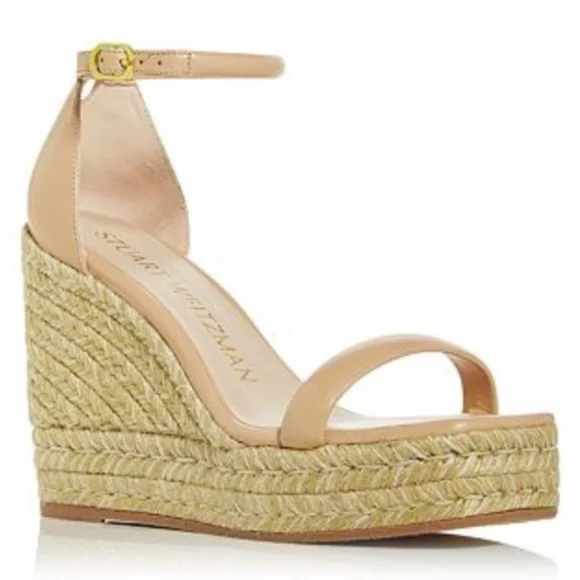 Stuart Weitzman Nude Tan Espadrille Wedge Sandals