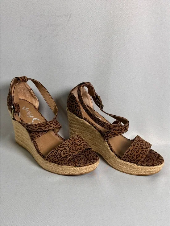 Very G Brown Leopard Print Espadrille Wedge Sandals