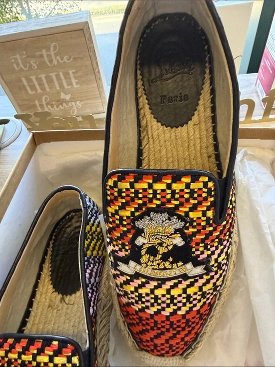 Christian Louboutin Multicolor Woven Espadrille Flats with Red Soles