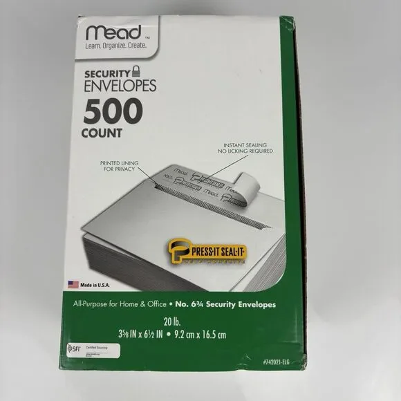Mead #6-3/4 Security Envelopes 3-5/8
