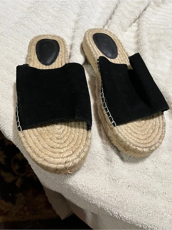 Black Suede Espadrille Slide Sandals for Women 10