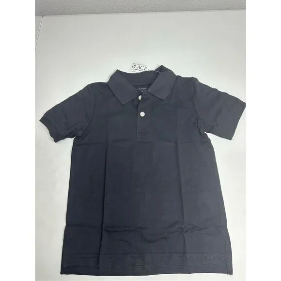 NWT The Childrens Place Boys Black Cotton Pique Short Sleeve Polo Size Small