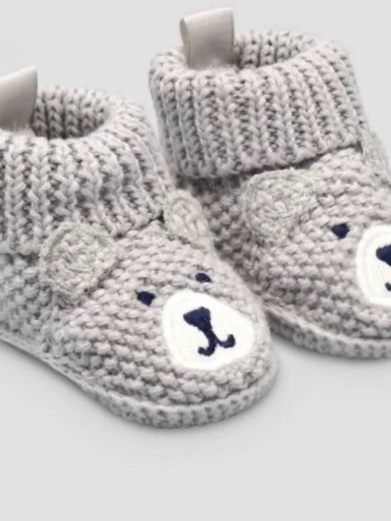 Carter's Gray Knit Bear Baby Booties