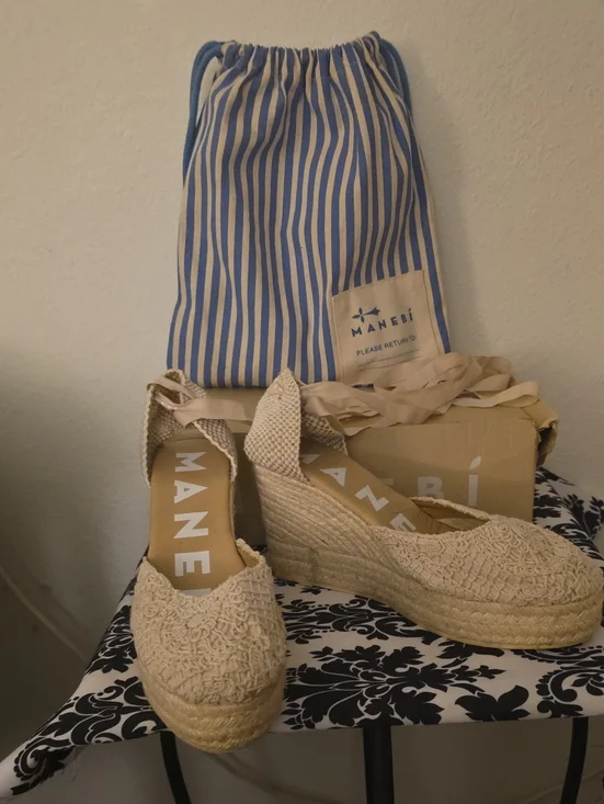 Manebi Women's Yukatan (Natural) Cotton Crochet Wedge Espadrilles US Size 11