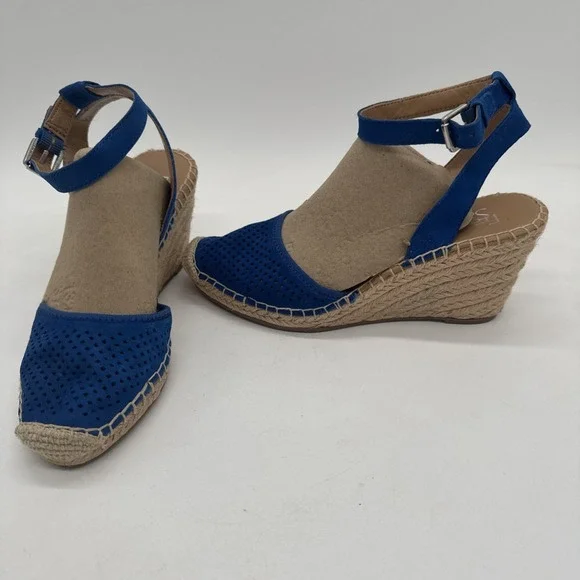 Franco Sarto Mirage 2 blue suede leather espadrille wedges Size 8.5 New
