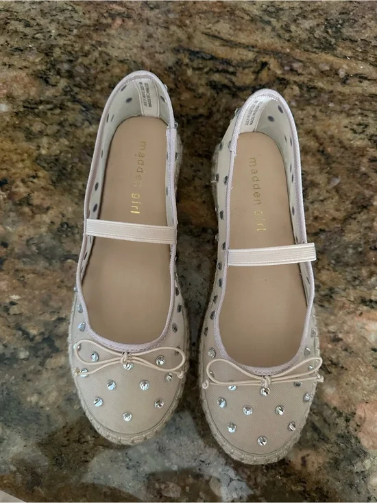 Madden Girl Beige Rhinestone Espadrille Flats
