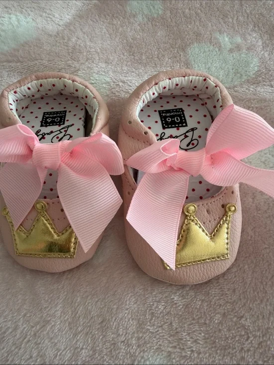 Pink Baby Girls Soft Sole Shoes with Gold Crown Accent
