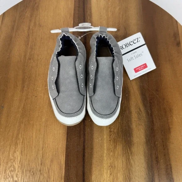New Infant Robeez‎ Soft Soles Gray Comfort Casual Shoes Size 18-24 Months NWOB