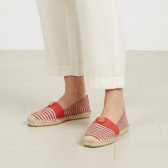TORY BURCH Flams Red and White Espadrilles Size 11