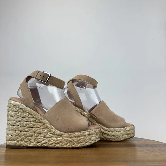 Womens Marc Fisher LTD Nelly Pink Suede Woven Espadrille Wedge Sandals Size‎ 8.5