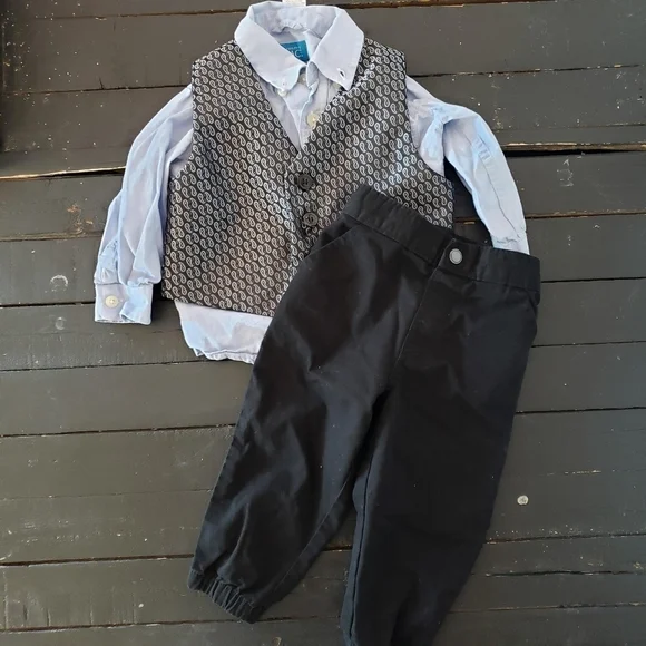 Church Wedding Outfit Three Piece Baby Boy 18 Months Blue Black Paisley Dressy