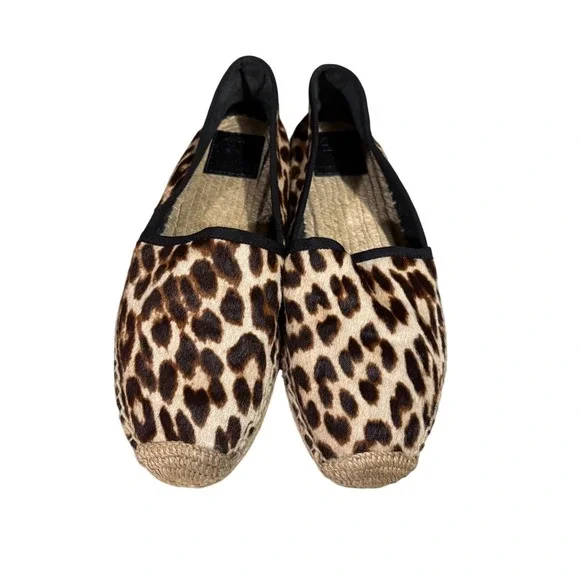 Tory Burch Elisa Espadrille Flat's Women's 9.5 Leopard Cow‎ Hair Slip On EUC