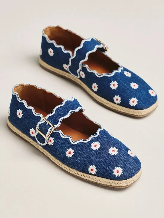 Maeve Anthropologie scalloped edge espadrille Mary Jane,NWB,39 (8.5) daisy denim