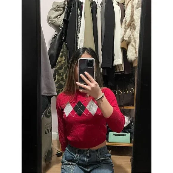 children’s place red argyle sweater size small‎