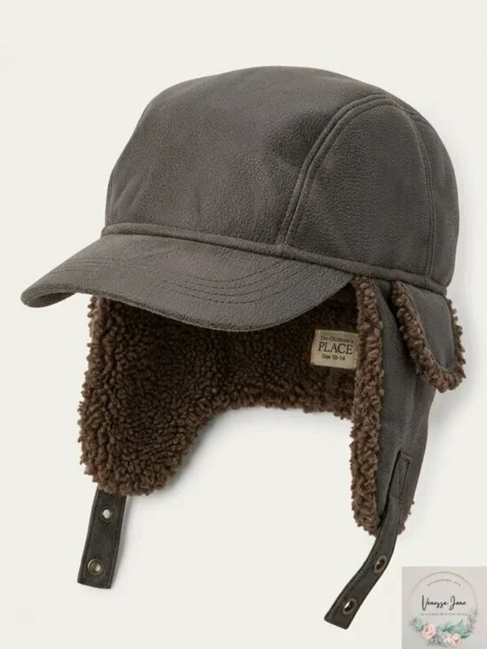The Childrens Place Boys Sherpa Fur-Lined Trapper Hat, Size 10-14