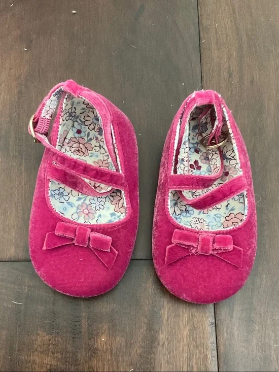 Janie and Jack Velvet Bow Mary Janes in Fuchsia