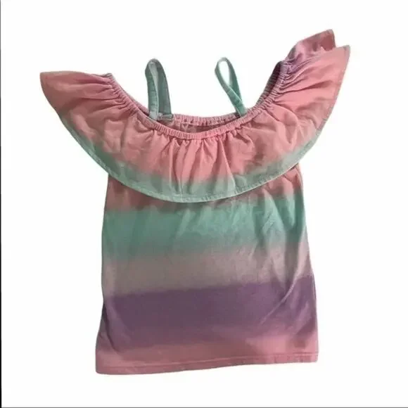 Colorful Striped Tank Top Off Shoulder Girl’s Size 4T pastel