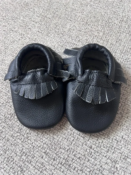 Black Leather Moccasin Shoes for Baby 6-12 months