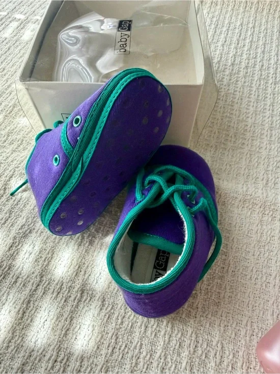 VTG Baby GAP Purple Canvas Cotton Baby Shoes with Teal Trim