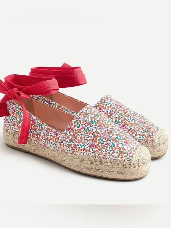 J.Crew Women Espadrilles Floral Canvas Lace Up Ankle Tie Size 9