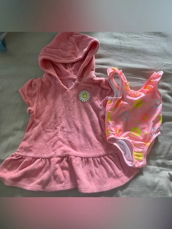 Pink Hooded Terry Cover-Up Dress with Floral Swimsuit