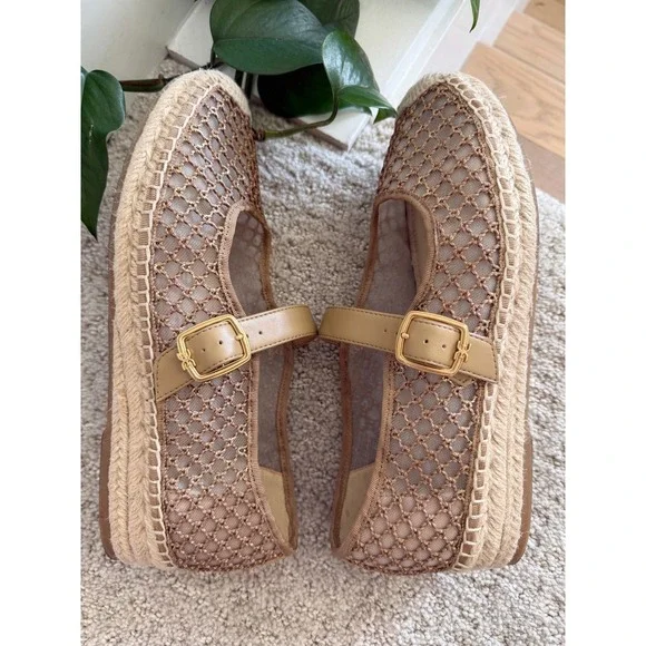 Sam Edelman MACKIE MESH Mary Jane Espadrilles Women 9 Metallic Gold Jute