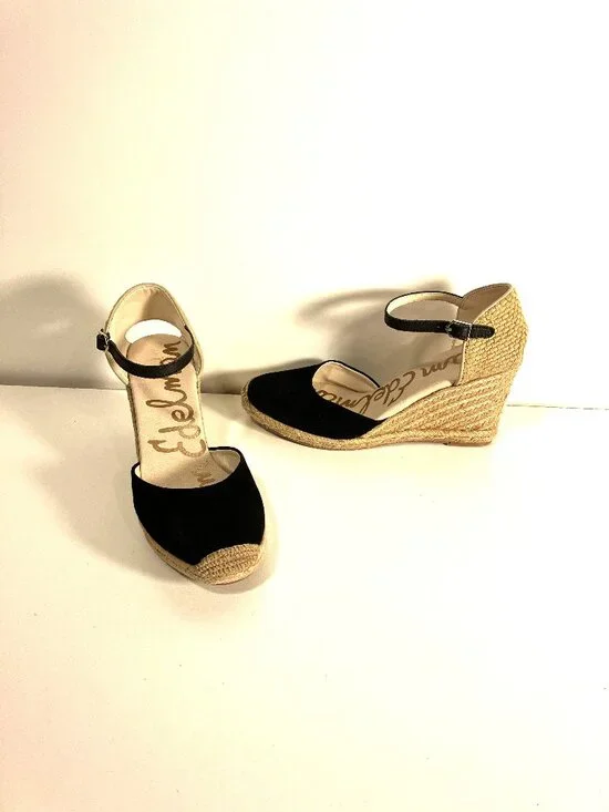 SAM EDELMAN Harmony Wedge Espadrille Sandals w/ Black Suede upper.  Size 9.5