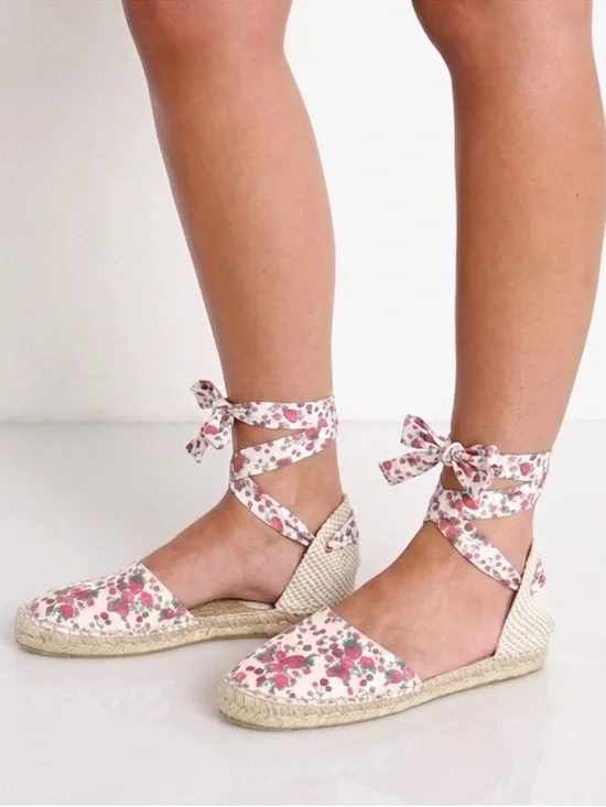 LOVESHACKFANCY X Manebi $195 Nordic Floral Tie-Ankle Espadrille(size 9)