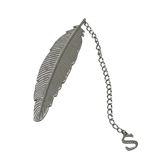 Silver Feather Bookmark with Initial S Letter Charm and Gift Box Accessory