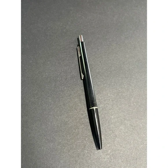 Vintage Inoxcrom Ballpoint Pen Black Hexagonal Retractable Made in Spain Silver