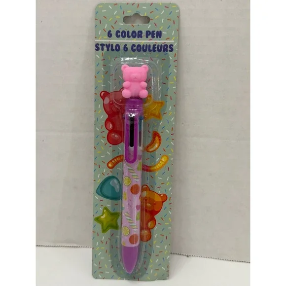 Gummy Bear 6 Color Multi Pen Retractable Ballpoint Candy Theme Pink Purple NEW