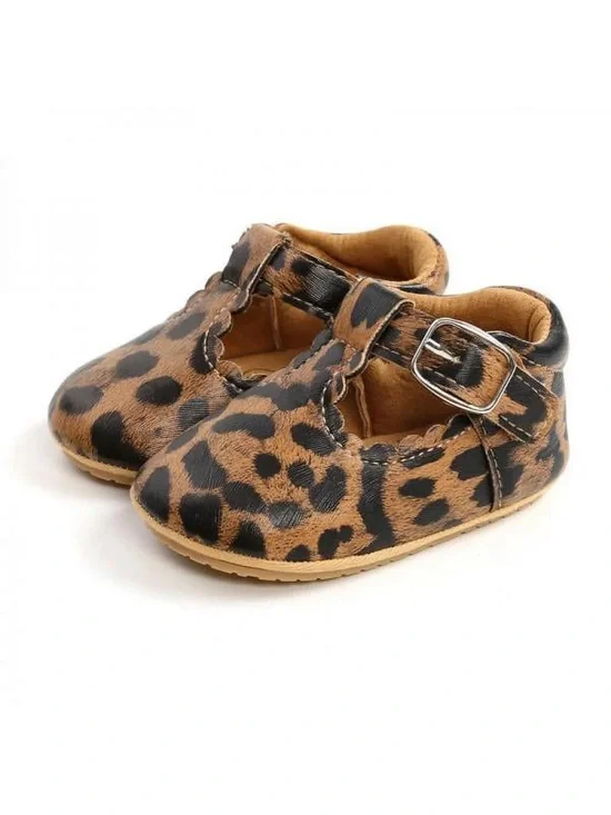 myggpp Toddler Girl Scalloped T-Strap Mary Jane Shoes – Leopard - Sz 2 NWOT