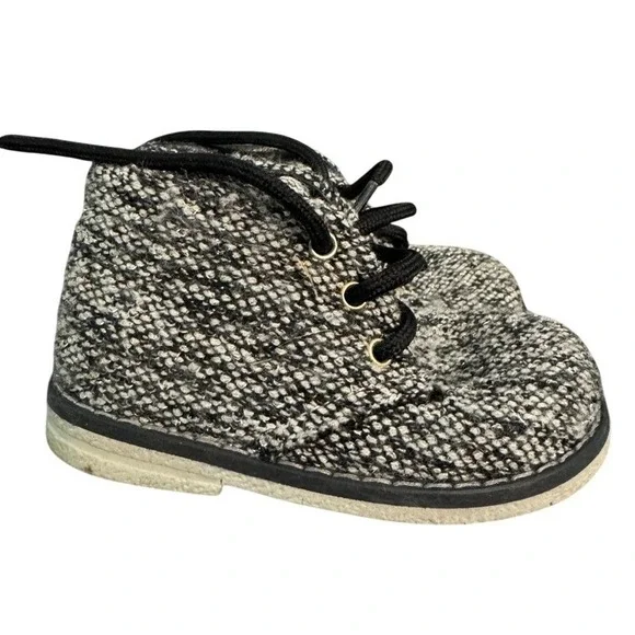Primigi Infant Tweed Lace Up Chukka Boots Black White Silver Sparkle Size 19 EU